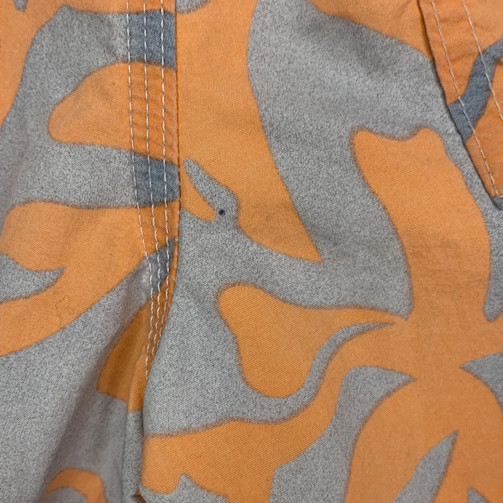 LANDS END Kids Swim Trunks Orange Gray Swimsuit Shorts Medium (5-6)